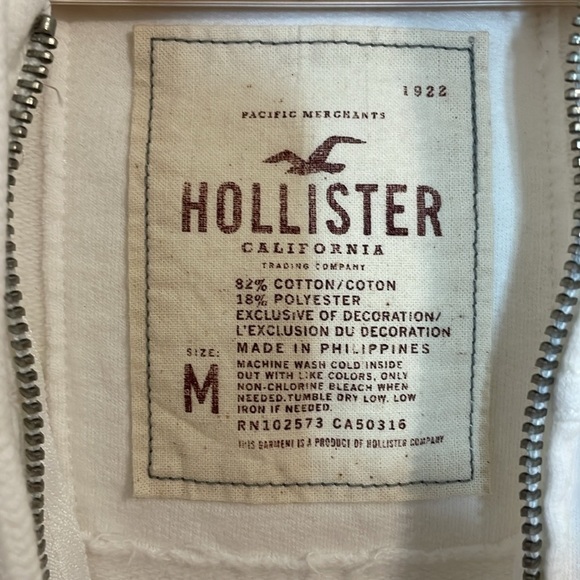 Hollister 2010s White Short-Sleeve Zip-Up Hoodie, Jacket, Medium - Picture 6 of 6